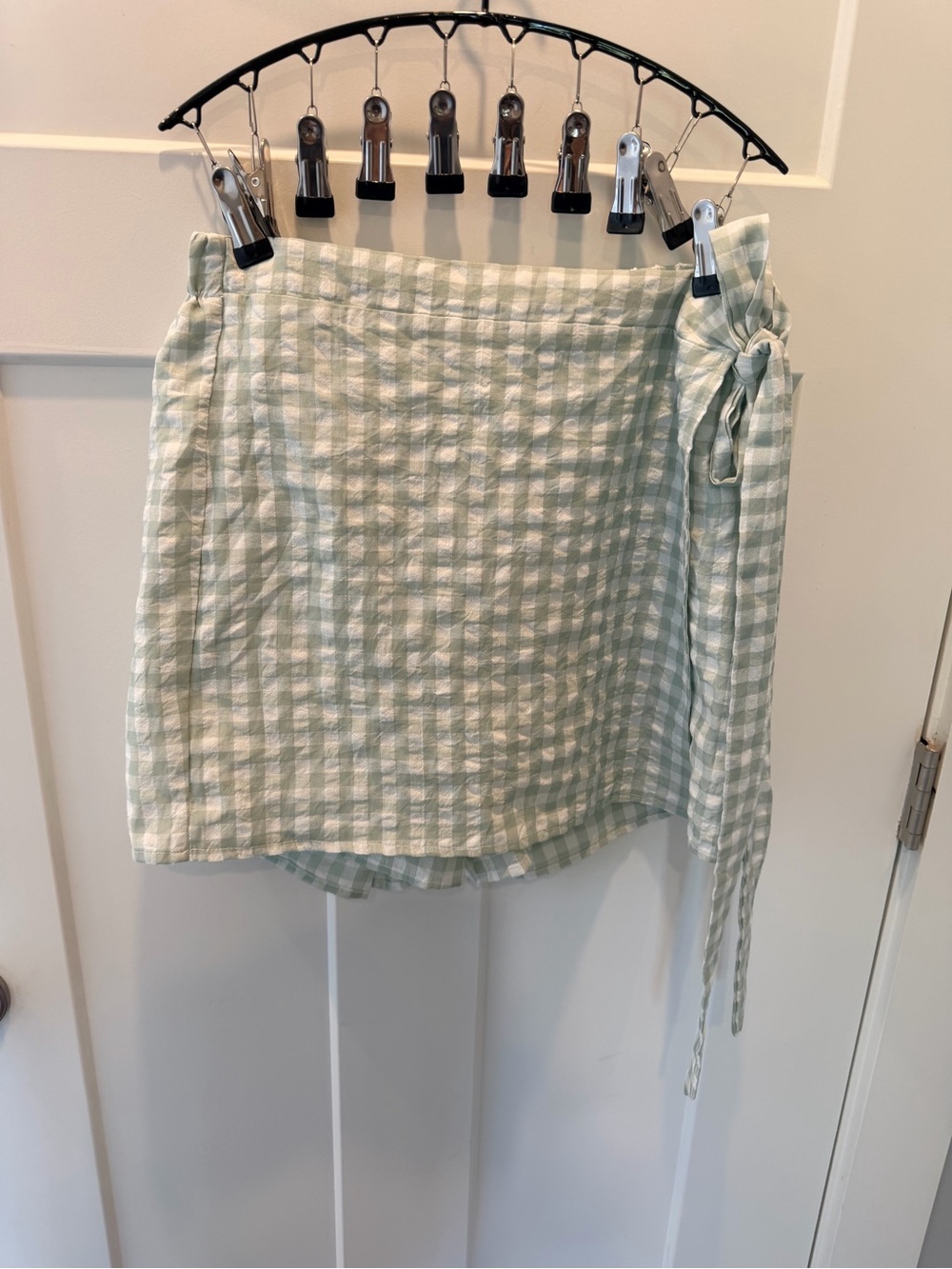 Pink Lily Skort Large Sage Green White Gingham Wrap Front Side Tie